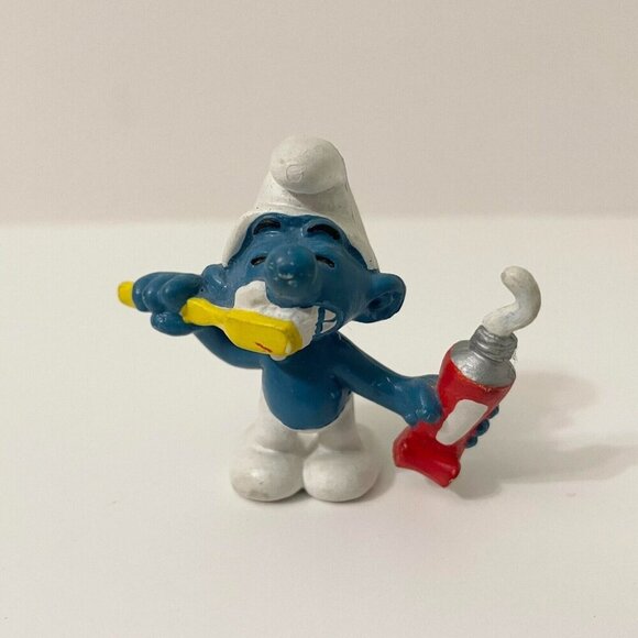 Smurfs Toothpaste Smurf Toothbrush Figure Toy Schleich Peyo - Picture 1 of 13